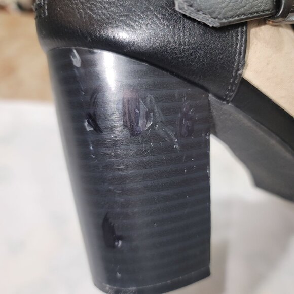 REPORT SIGNATURE Josie Open toe Ankle Booties Heels Chunkie Sz 8.5 Black Strap - Picture 13 of 15